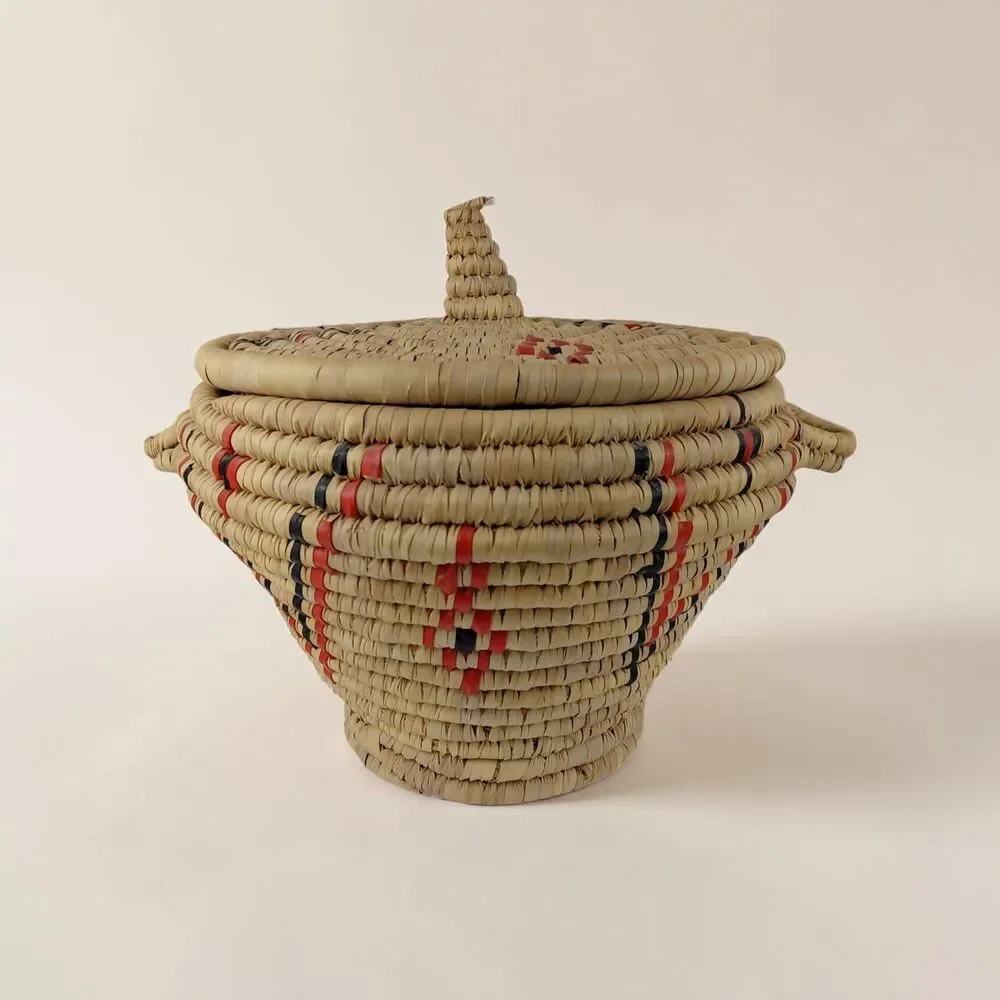Native American Tlingit Alaska Lidded Basket Coil Geometric Design Alaskan